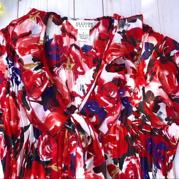 Beautiful Floral Ruffled Peplum Blouse EUC Size L - Picture 4 of 5